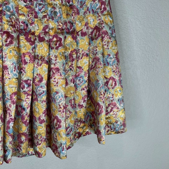Zac Posen Skirt Women 9 Brocade Floral Metallic Pleated Skirt Multicolor Preppy - Picture 6 of 11